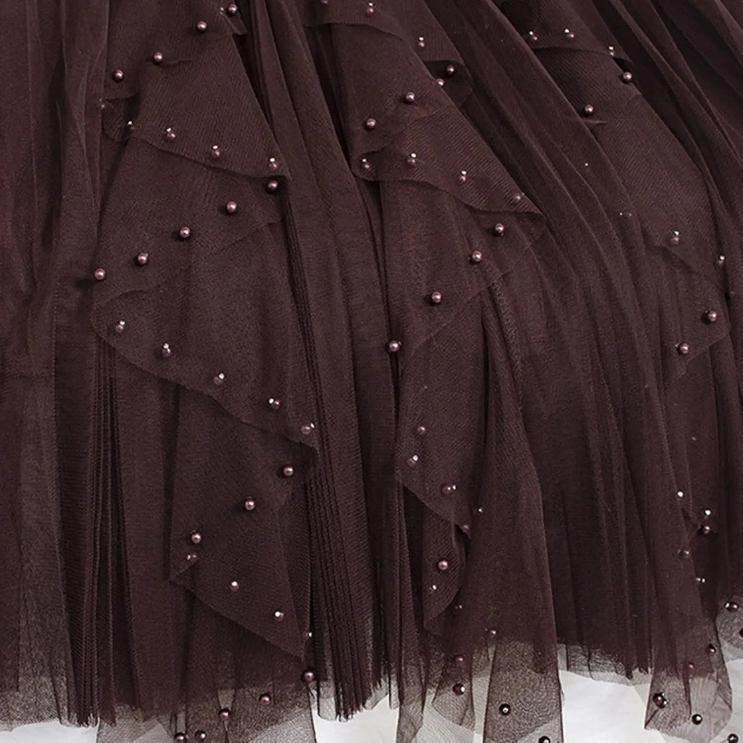 Women's Tulle Skirt Layered Pleated Mesh Tutu Skirt High Elastic Waist Midi Skirt Party Prom Mesh Flowy Ankle Skirt