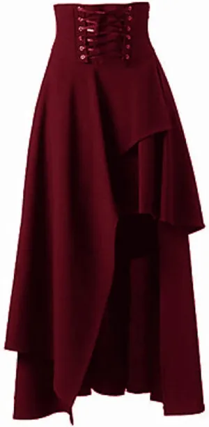 Women's Victorian Lolita Skirts Steampunk Vintage Gothic Renaissance Skirt High Waisted Asymmetric Hem Maxi Skirts