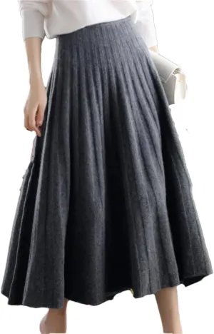 Women's Wool Mini Skirt Prep Pleated High Waist Plaid A Line Skirt Pleated Midi Skirt