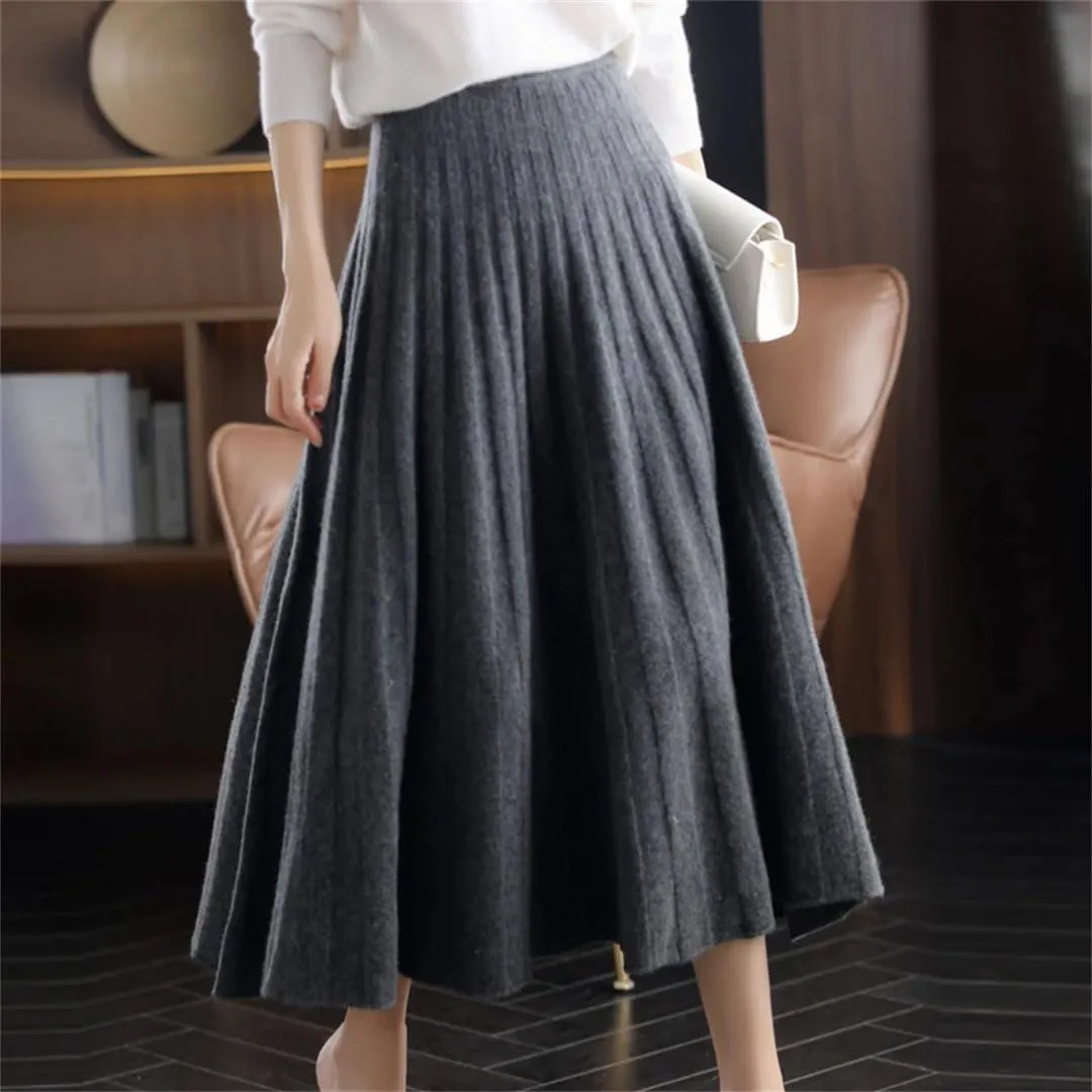 Women's Wool Mini Skirt Prep Pleated High Waist Plaid A Line Skirt Pleated Midi Skirt
