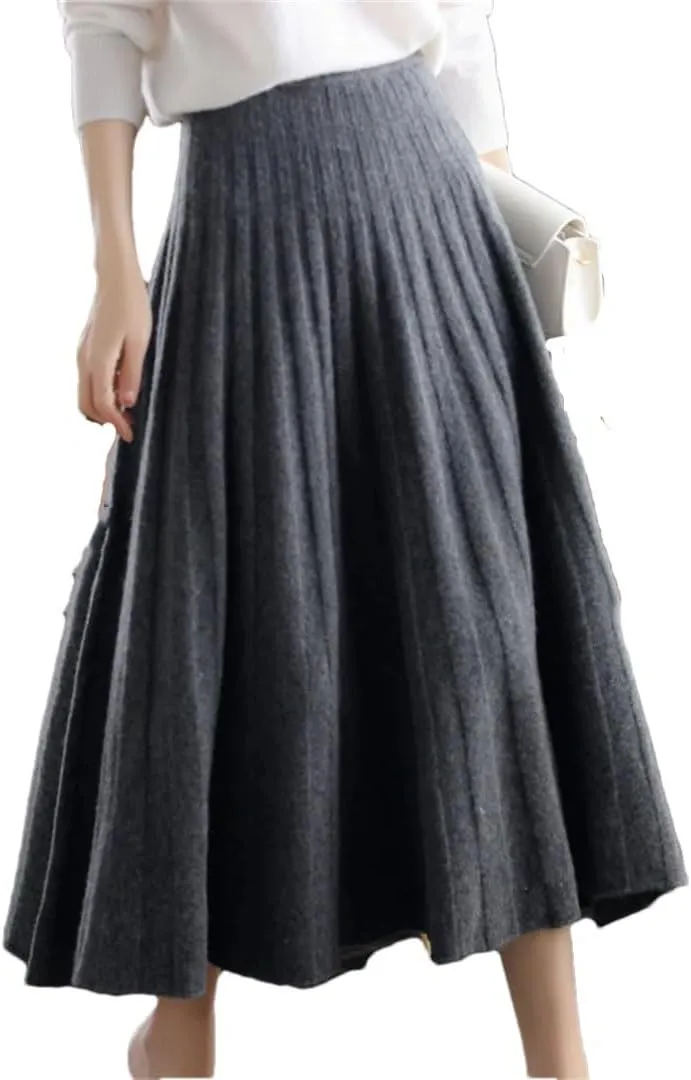 Women's Wool Mini Skirt Prep Pleated High Waist Plaid A Line Skirt Pleated Midi Skirt