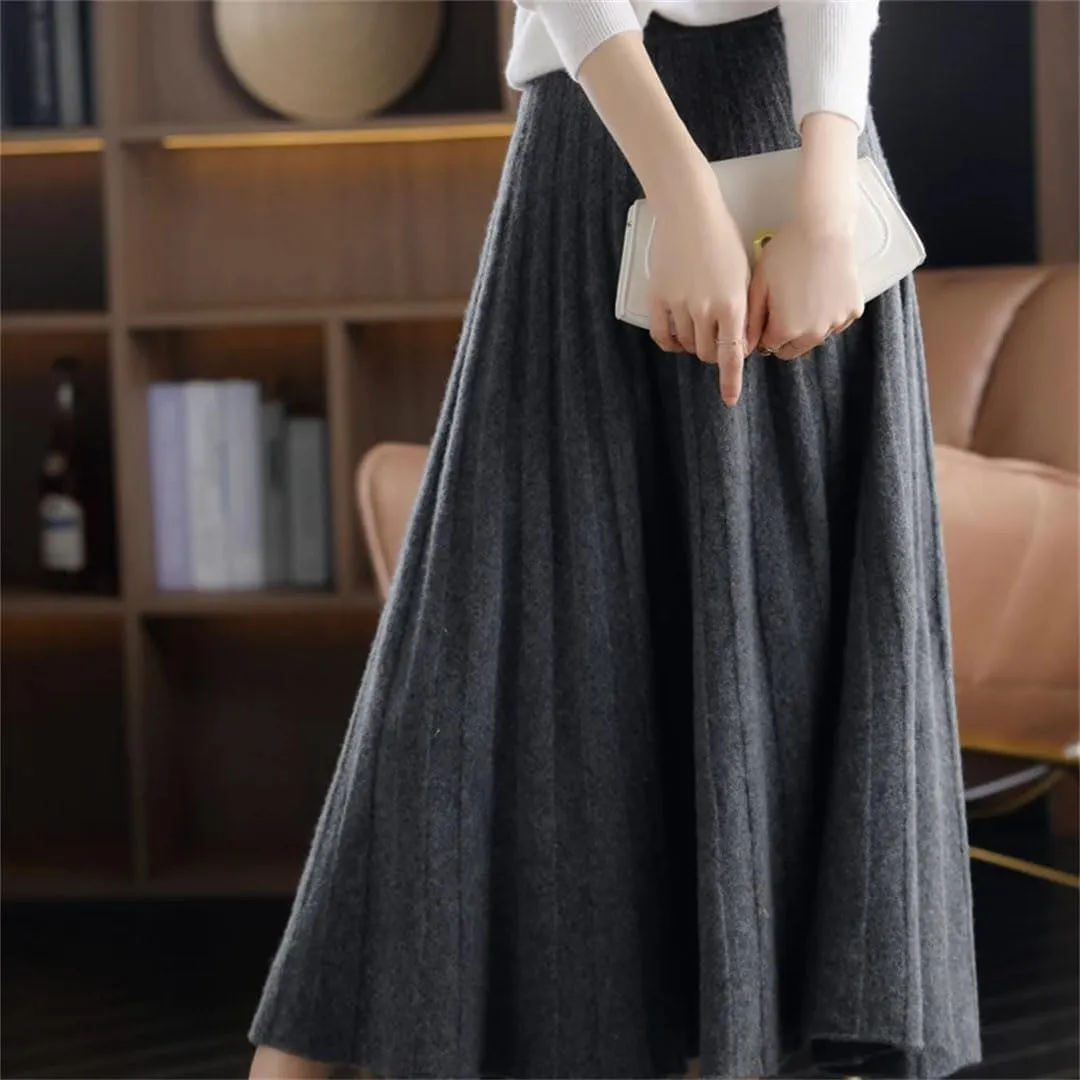 Women's Wool Mini Skirt Prep Pleated High Waist Plaid A Line Skirt Pleated Midi Skirt