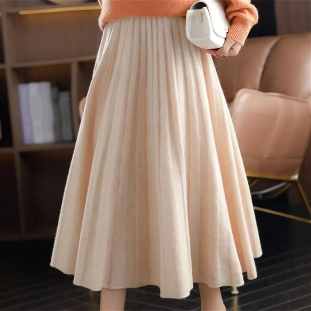 Women's Wool Mini Skirt Prep Pleated High Waist Plaid A Line Skirt Pleated Midi Skirt