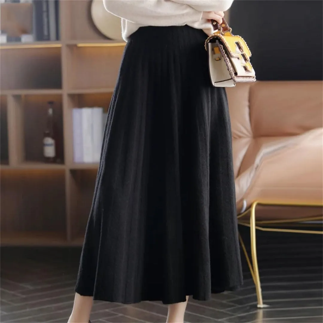 Women's Wool Mini Skirt Prep Pleated High Waist Plaid A Line Skirt Pleated Midi Skirt