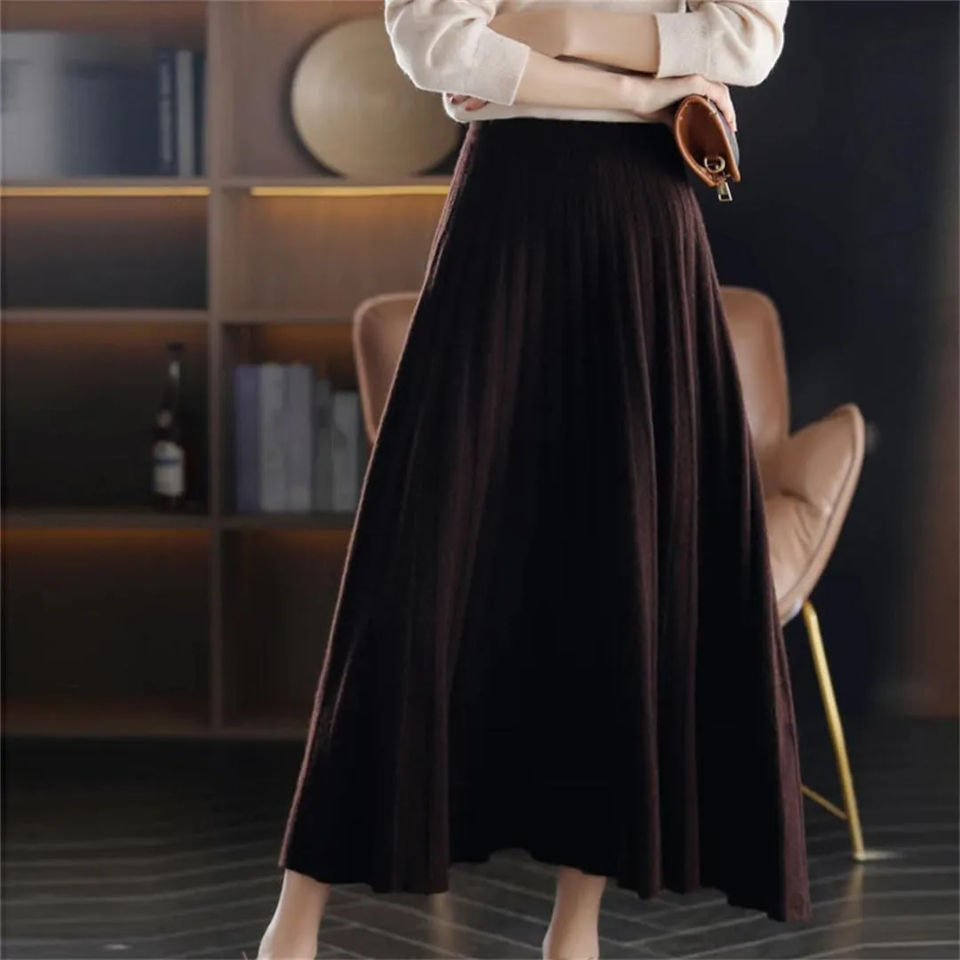 Women's Wool Mini Skirt Prep Pleated High Waist Plaid A Line Skirt Pleated Midi Skirt