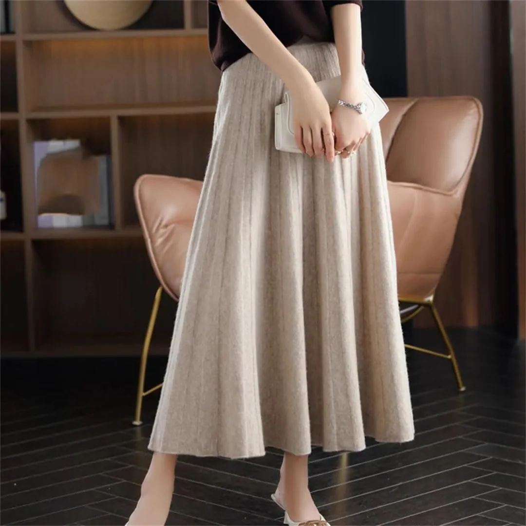 Women's Wool Mini Skirt Prep Pleated High Waist Plaid A Line Skirt Pleated Midi Skirt