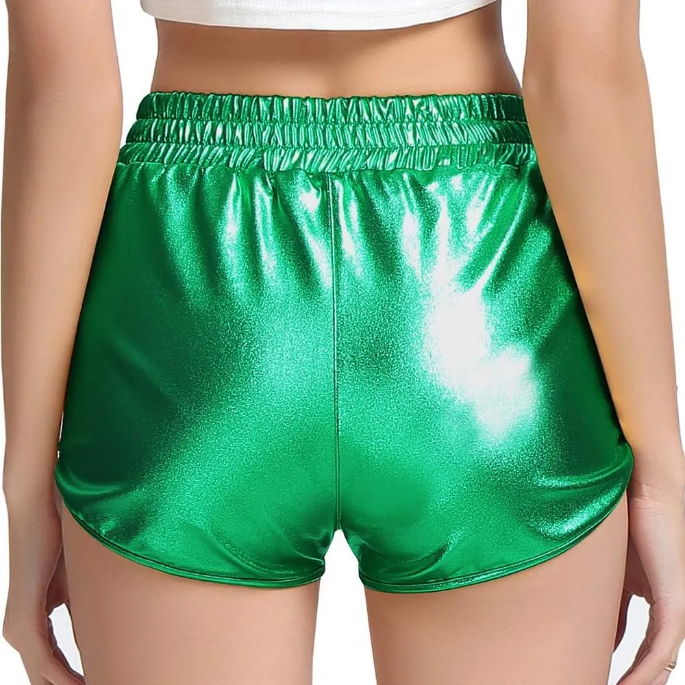 Women's Yoga Hot Shorts Elastic Waist Shiny Metallic Short Pants