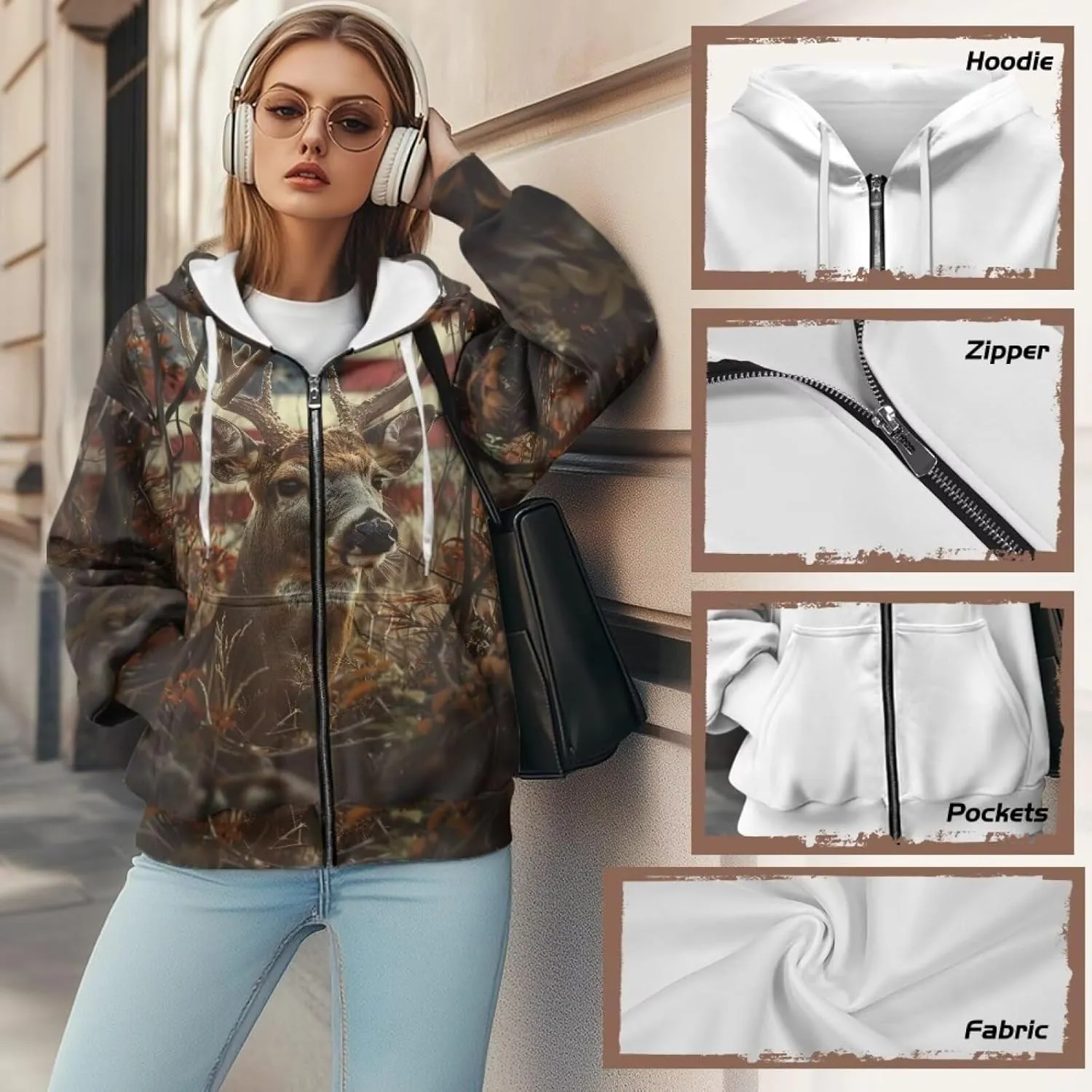Xpyiqun Zip Up Hoodie Womens Graphic Hoodies Long Sleeve Drawstring Hooded Sweatshirts Fall Jacket with Pockets