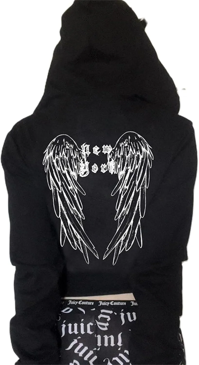 Y2K Hoodie Women Teen Girls Grunge Graphic Hooded Top Goth Punk Pullover Oversized Sweatshirt Jacket Streetwear