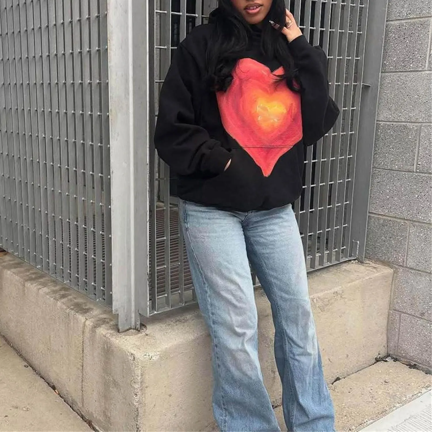 Y2K Hoodie Women Teens Star Graphic Pullover Hoodies Vintage Oversized Sweatshirt Preppy Jacket Streetwear