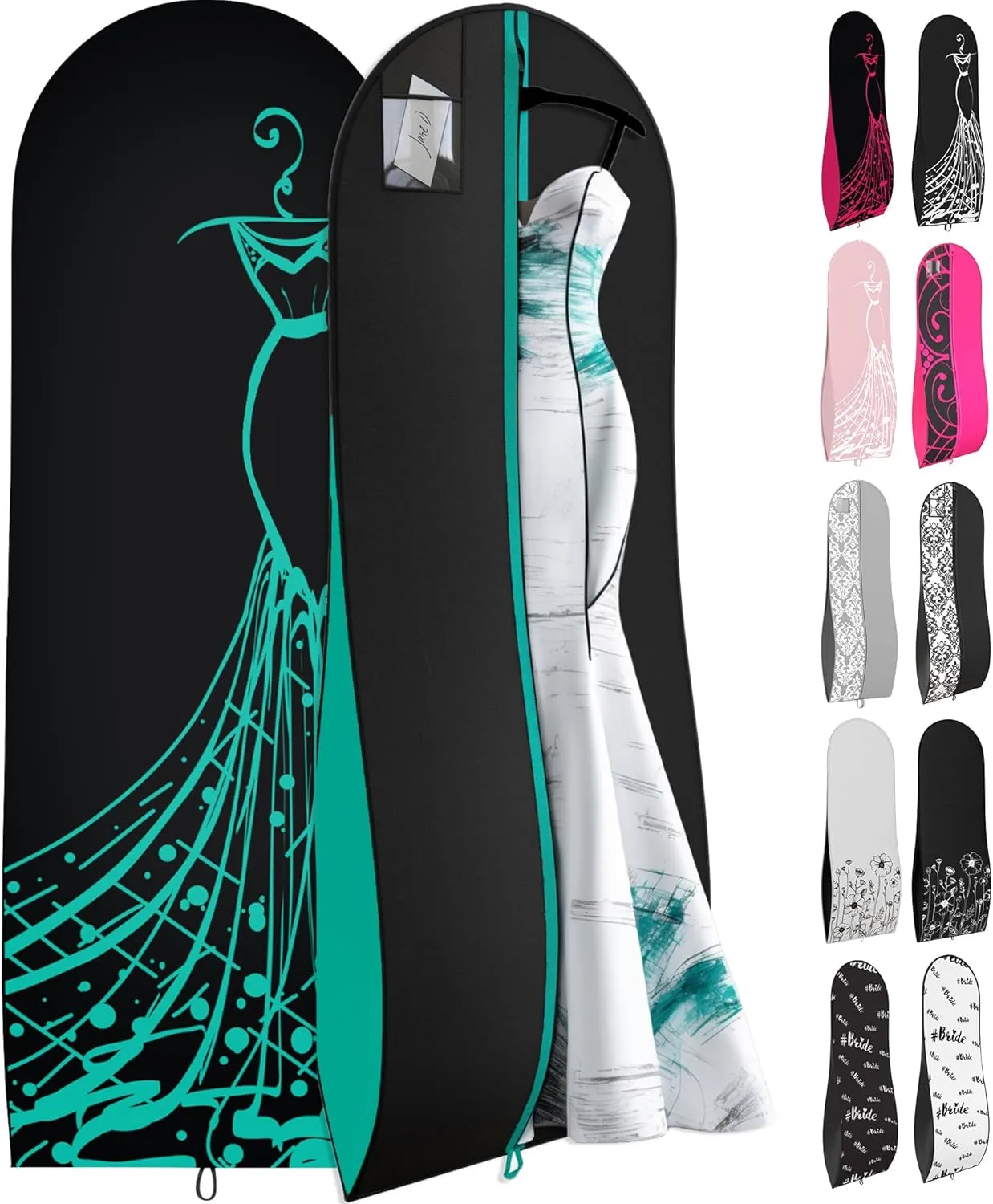 Your Bags Womens Dress and Gown Garment Bag -72x24 and 10 Tapered Gusset Prom Bags (Blue/Black Dress Print)