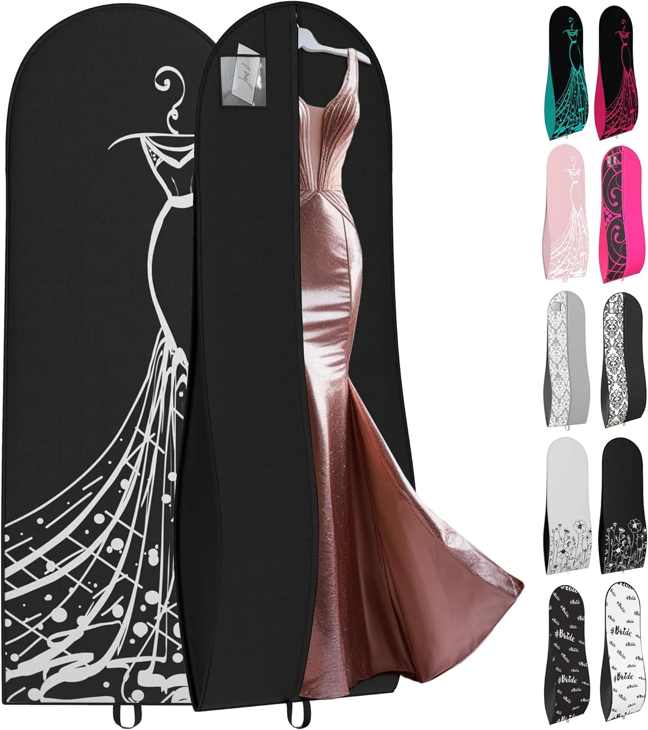 Your Bags Womens Dress and Gown Garment Bag -72x24 and 10 Tapered Gusset Prom Bags (Tiffany/Black Dress Print)
