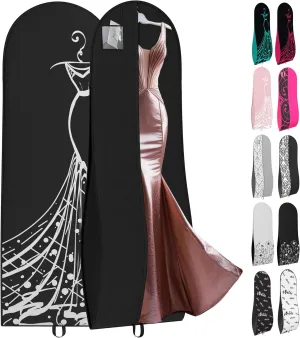 Your Bags Womens Dress and Gown Garment Bag -72x24 and 10 Tapered Gusset Prom Bags (Tiffany/Black Dress Print)