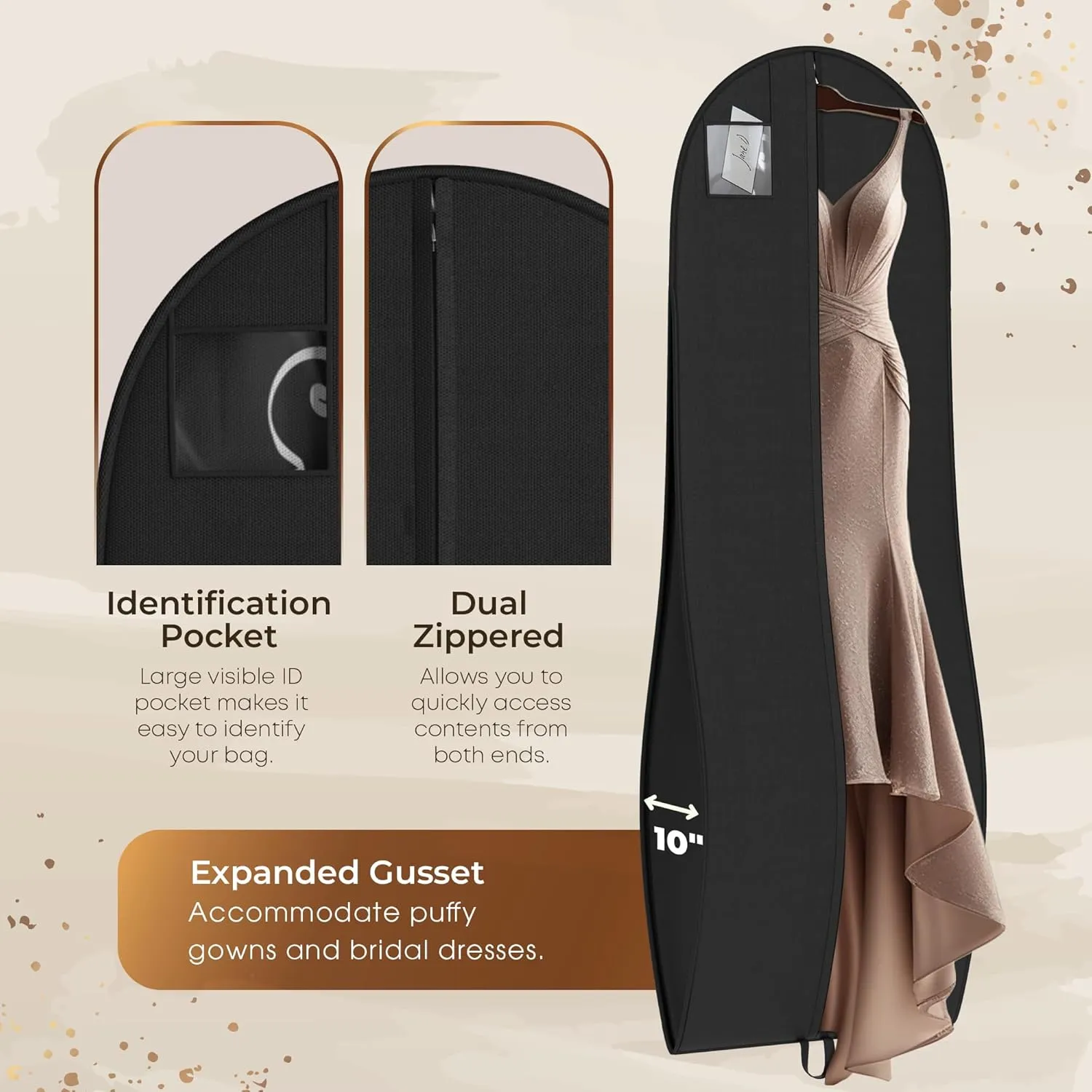 Your Bags Womens Dress and Gown Garment Bag -72x24 and 10 Tapered Gusset Prom Bags (Tiffany/Black Dress Print)