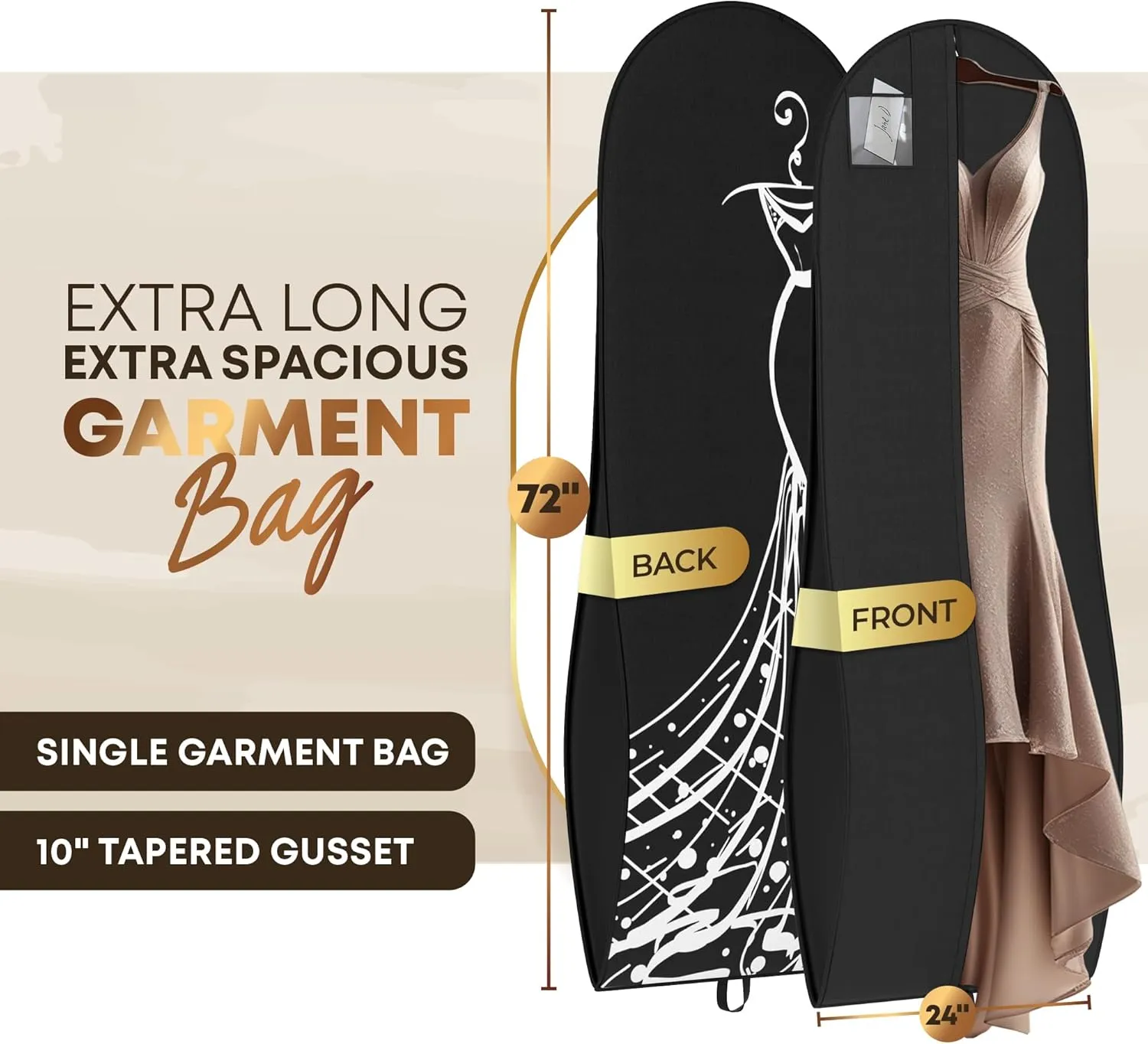 Your Bags Womens Dress and Gown Garment Bag -72x24 and 10 Tapered Gusset Prom Bags (Tiffany/Black Dress Print)