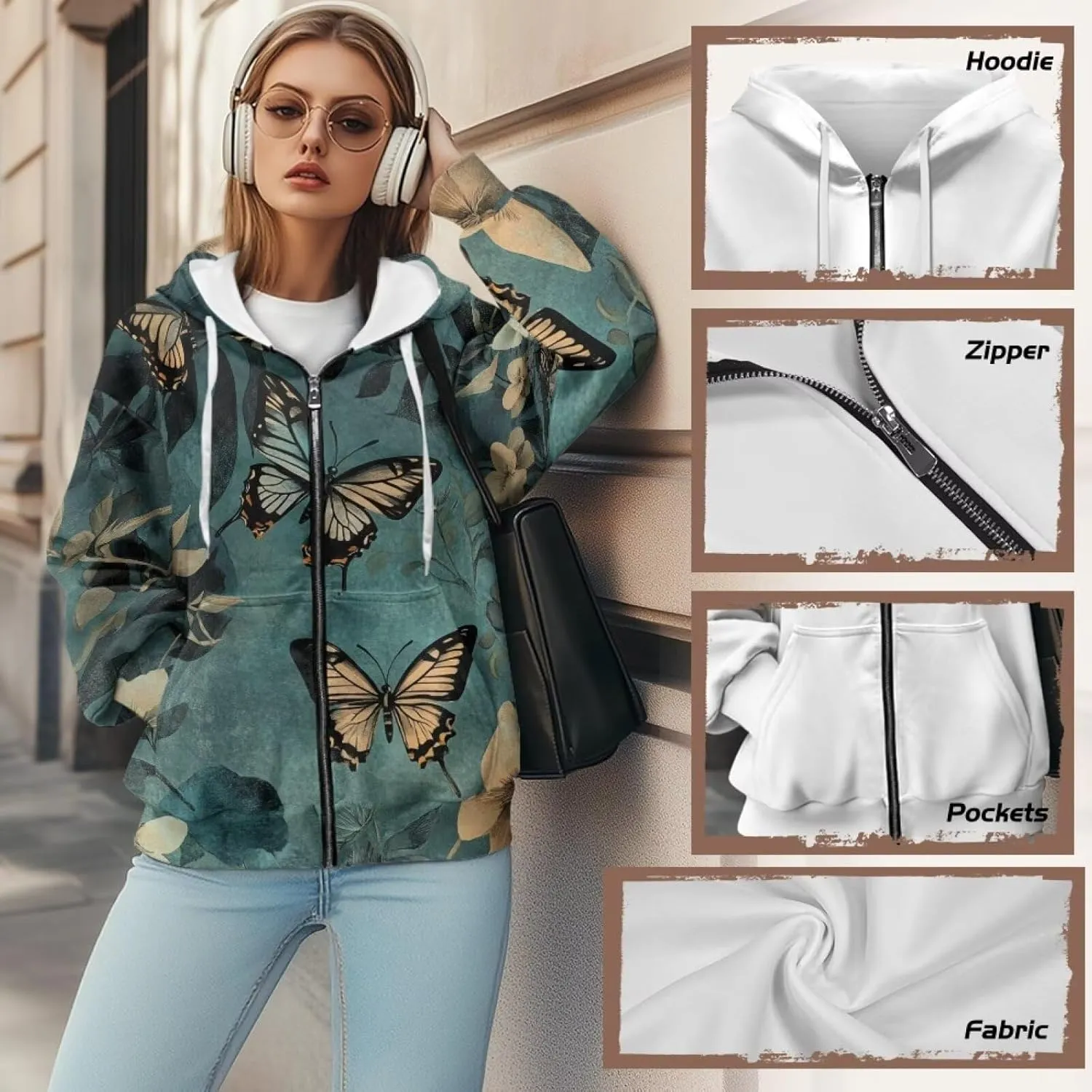 Zip Up Hoodie Fall Sweatshirts for Women Oversized Jacket Fall Clothes for Women 2024