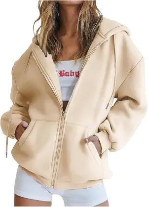 Zip Up Hoodie Teen Girl Y2K Clothes Cute Oversized Fall Jacket Long Sleeve Casual Drawstring Sweatshirts with Pocket