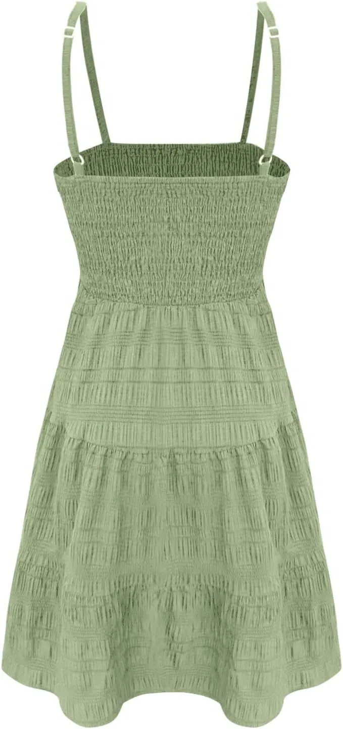ZYXTIM Women's Spaghetti Strap Ruffle Hem Cami Dress Scoop Neck Elastic Waist A-Line Casual Cute Mini Dress Babydoll Dresses