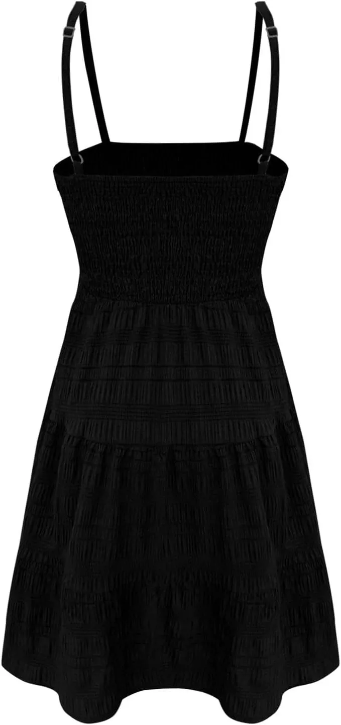 ZYXTIM Women's Spaghetti Strap Ruffle Hem Cami Dress Scoop Neck Elastic Waist A-Line Casual Cute Mini Dress Babydoll Dresses
